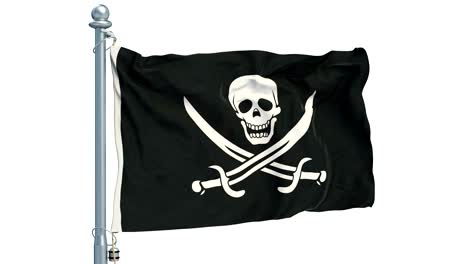 piratenvlag die op een witte achtergrond zwaait, animatie. 3d-weergave