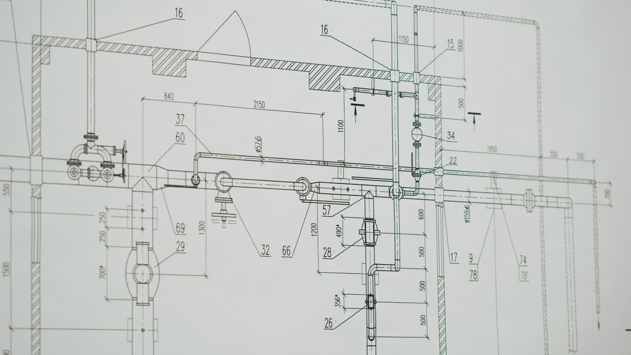 Hands working on an engineering blueprint with a ruler and pencil