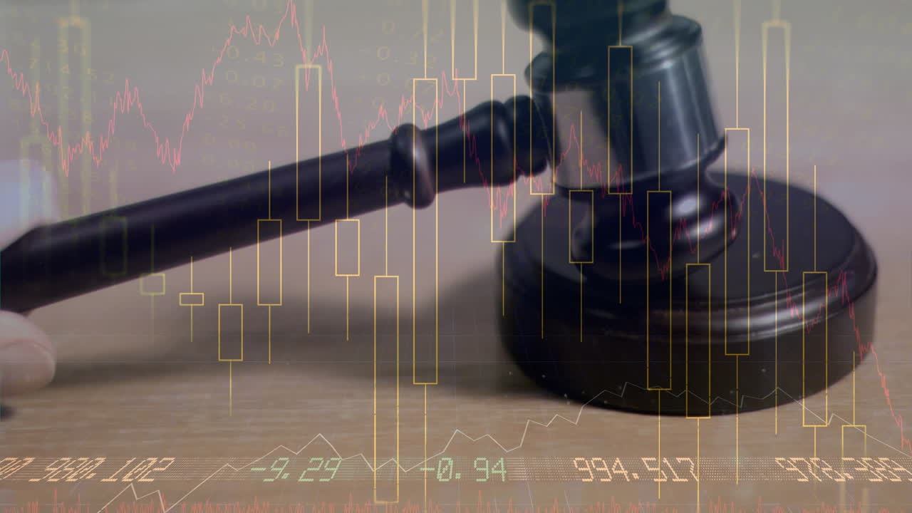 animación de las estadísticas y el procesamiento de datos financieros sobre el martillo del subastador