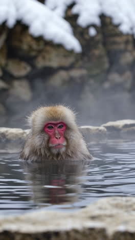 snow monkeys bathing in a hot spring