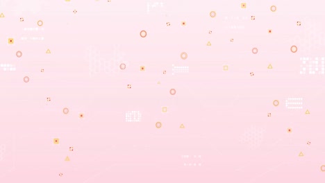 Animation-of-geometric-shapes-over-loading-bars-against-pink-background