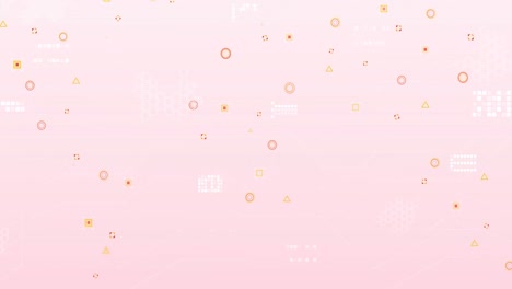 animation of geometric shapes over loading bars against pink background