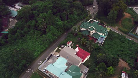 Drone-shot-over-buildings,-residential-and-tourist-accommodation