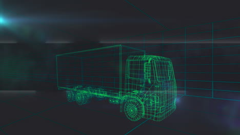 designing futuristic wireframe truck in digital animation grid environment