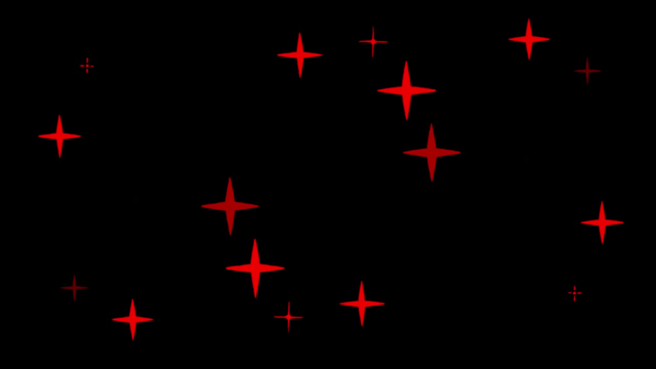 Animation red stars shape sparkles on black background.