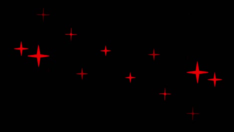 animation red stars shape sparkles on black background.