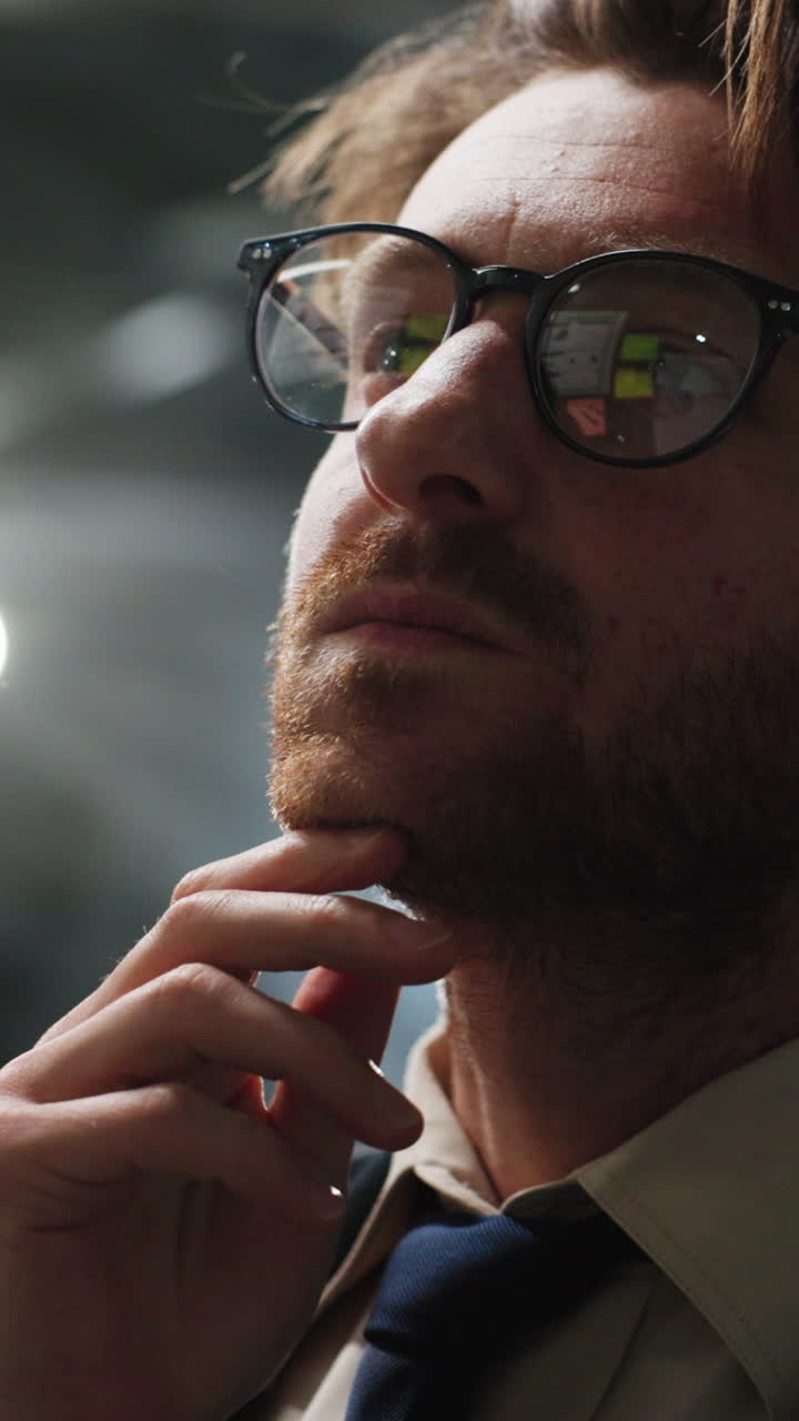 Close-up of Thoughtful Man with Glasses and Beard
