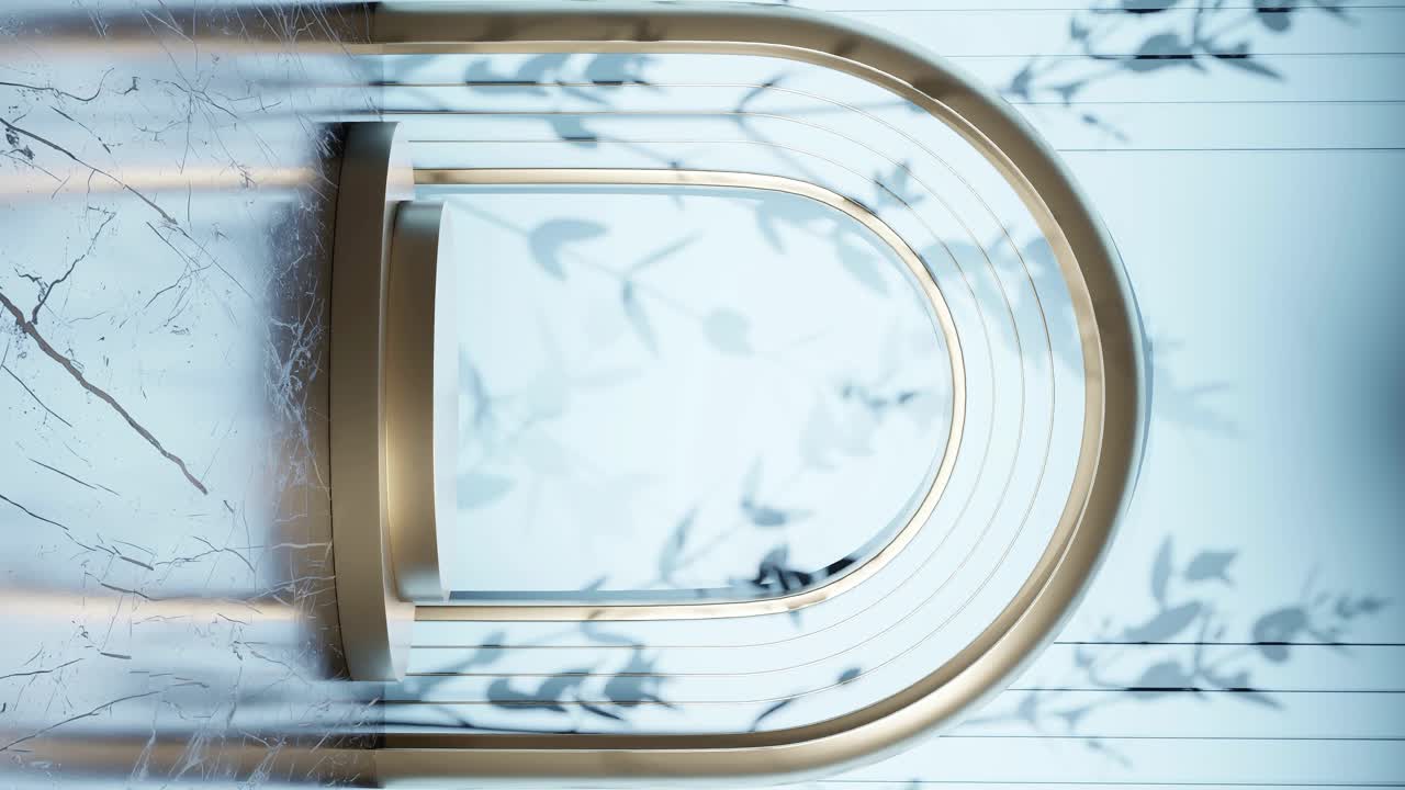 3d 렌더링 애니메이션으로 나무 잎 그림자를 가진 제품 디스플레이 스탠드 디자인, 전자 상거래 웹 사이트 판매 할인 파란 하늘 수직