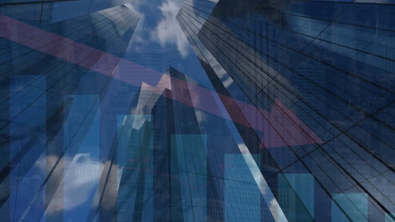 도시 풍경 위의 데이터 처리 애니메이션