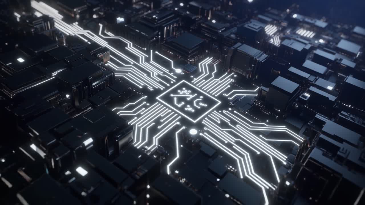 Digitalt printkort med glødende processor og dataflow