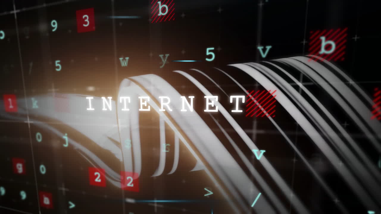 Internet text over abstract digital animation with letters and numbers