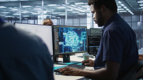 Team of programmers working on AI project
