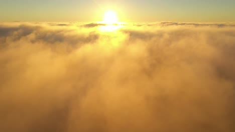 drone aerial view of foggy autumn morning