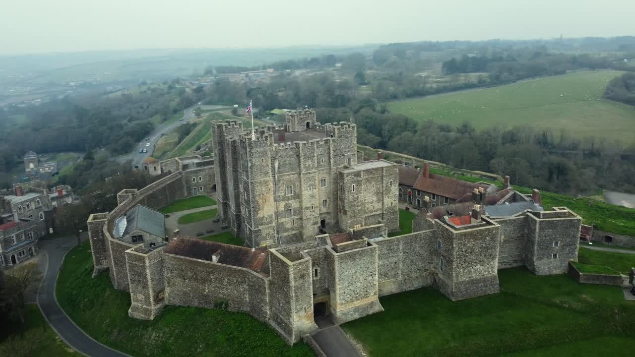Aerial View of a Historic Castle
