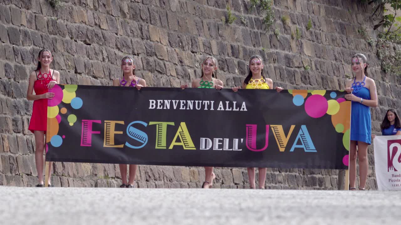 Start of the annual Grape Festival Parade in Verla di Giovo, Trentino, Italy