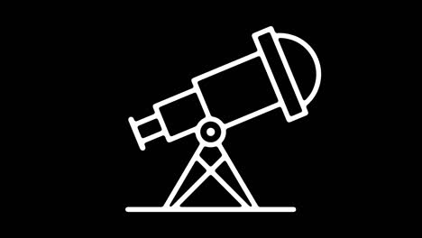 animación del icono de la línea del telescopio astronómico con alfa