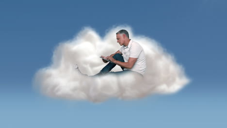 Hombre-Casual-Usando-Tableta-En-La-Nube