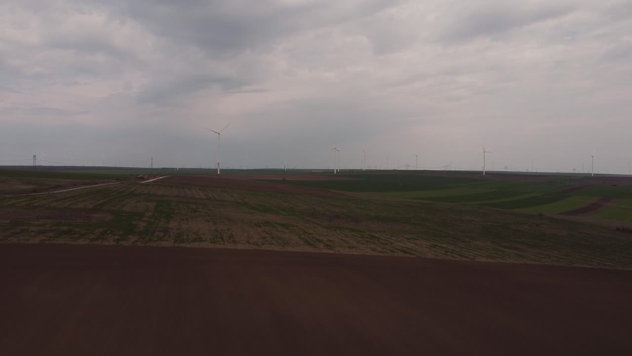 Aerial Shot Of Wind Power Farm