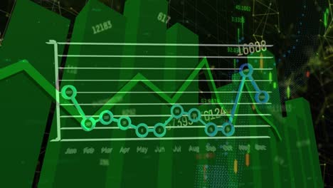 Animation-of-financial-data-processing-with-network-of-connections-over-black-background