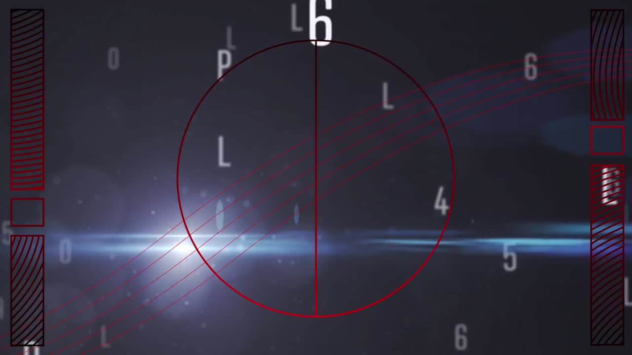 검은색 바탕에 움직이는  ⁇ 색 숫자와 글자의 애니메이션