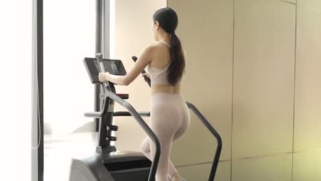 woman exercising on a stair climber in a gym