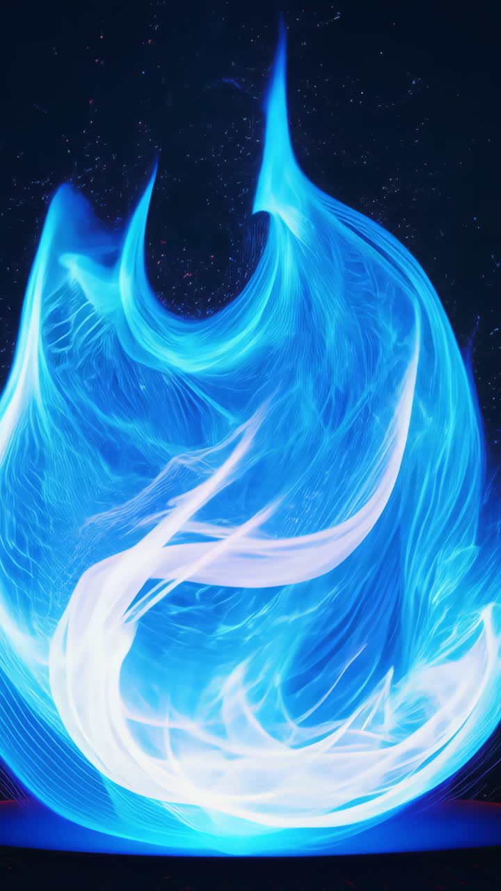 A blue flame is lit in a dark room. The blue flame is surrounded by a white glow