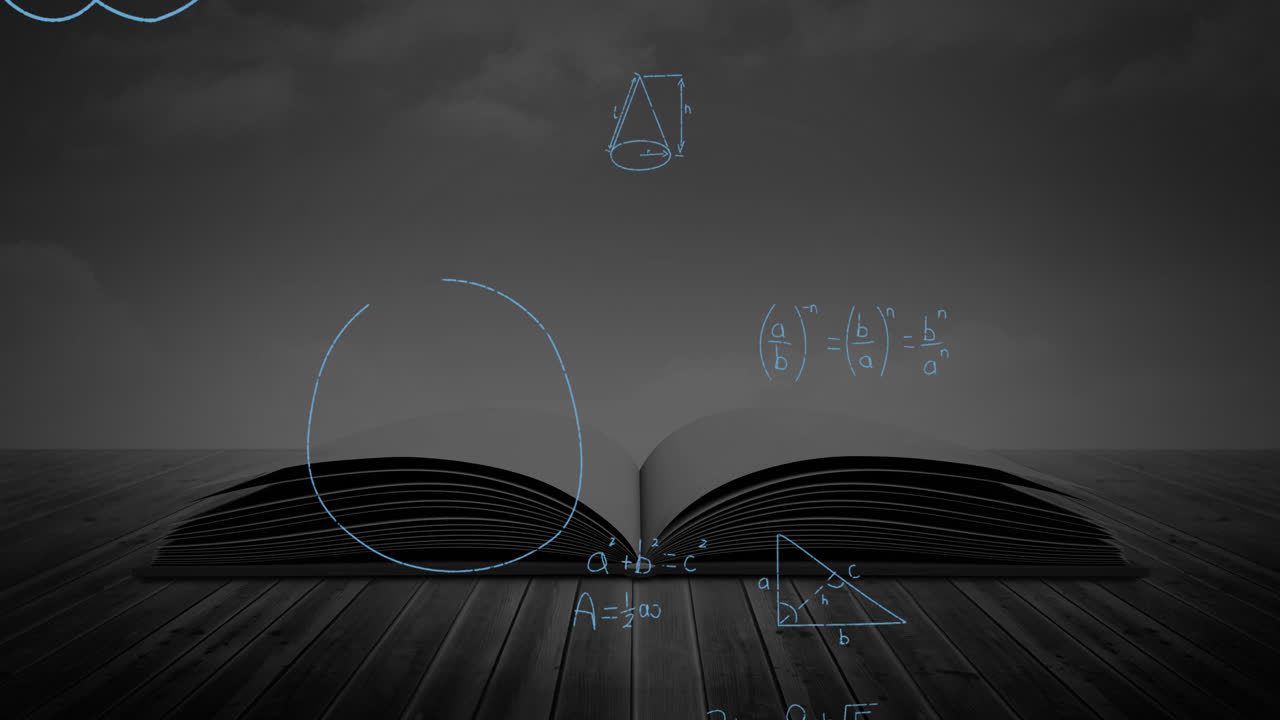 un libro abierto y ecuaciones matemáticas con figuras