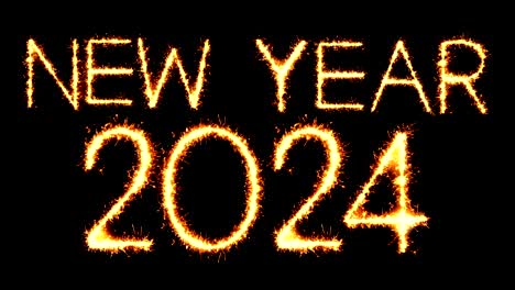 nuevo año 2024 texto espumoso brillo chispas de fuego bucle de animación