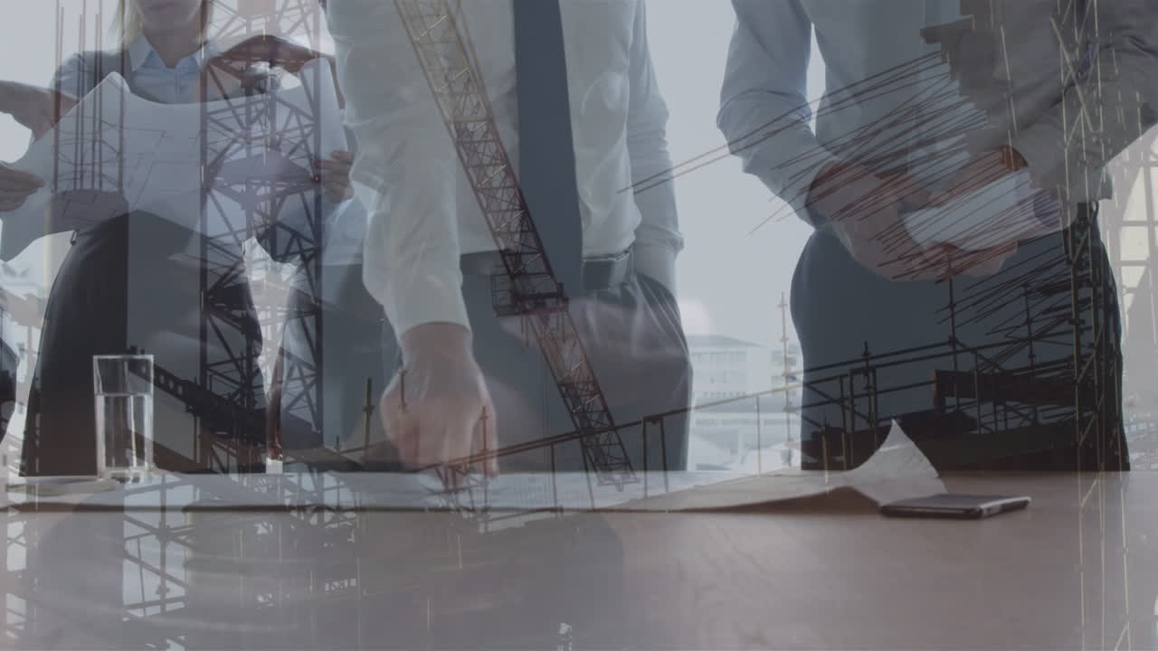 animación de un sitio de construcción sobre un grupo de ingenieros caucásicos