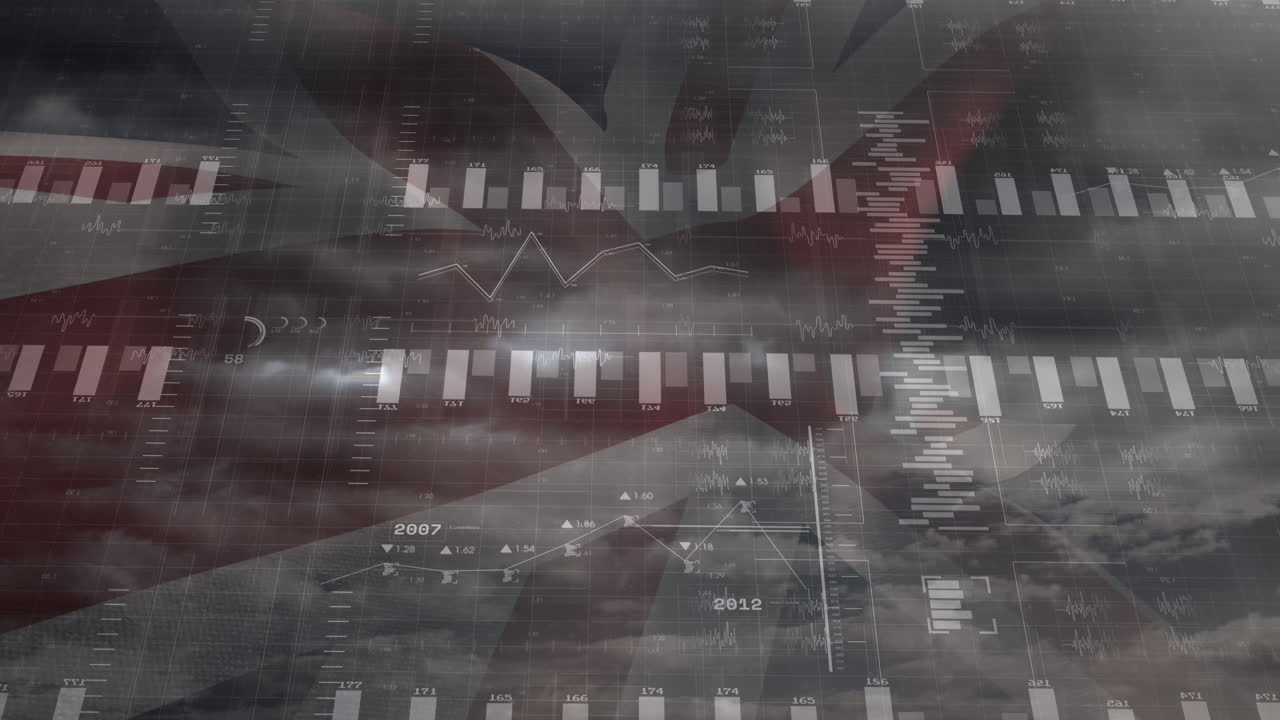 클라우드와 영국의  ⁇ 발 위에서 데이터 처리의 애니메이션