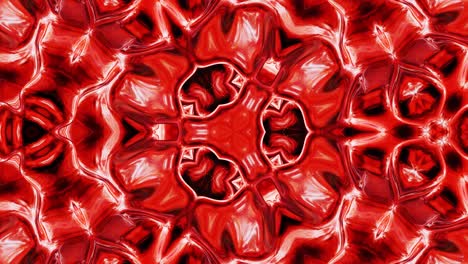 liquid red symmetrical pattern like kaleidoscope with waves. 3d stylish looped abstract bg, wavy structure of brilliant liquid glass with beautiful gradient colors. 4k