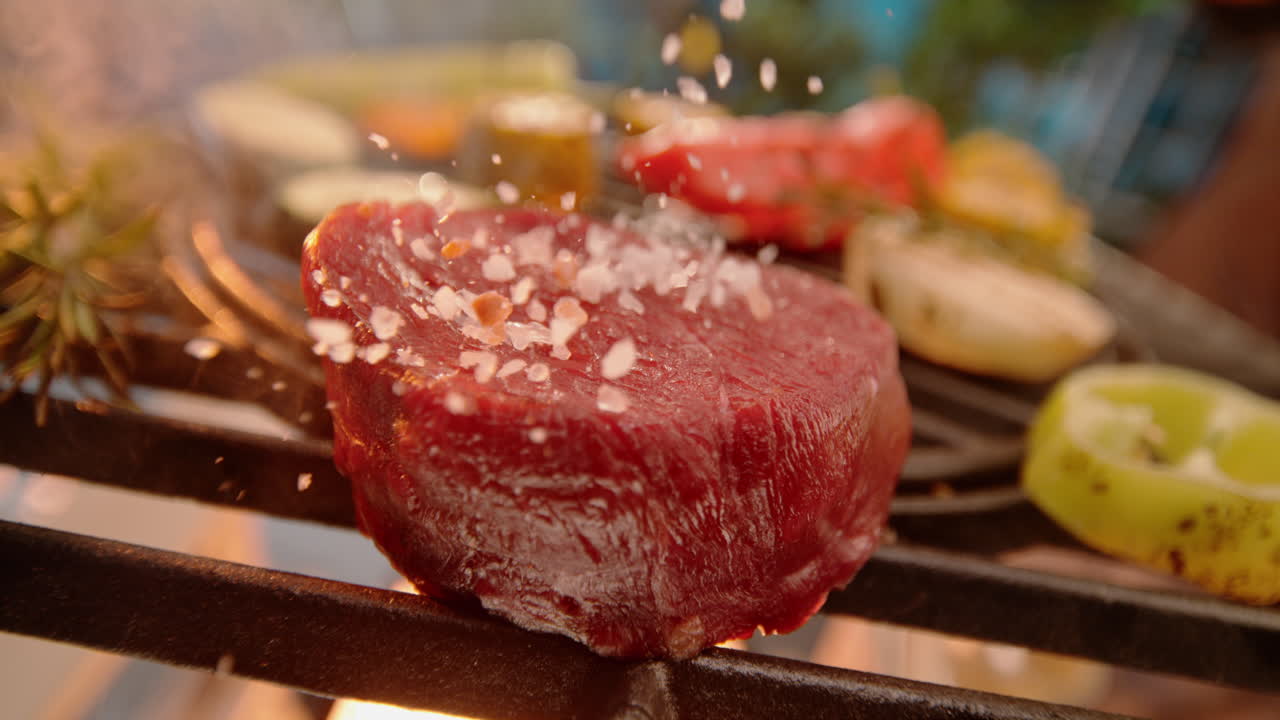 그릴에 스테이크