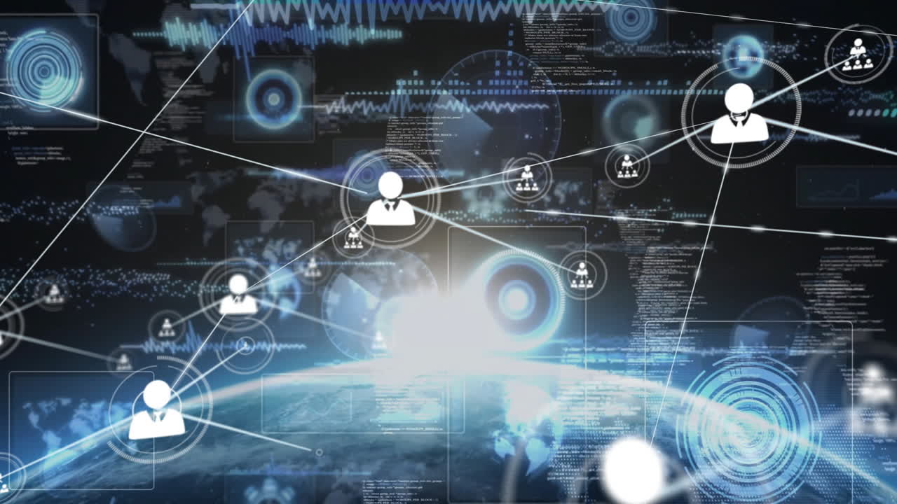 연결 네트워크 및 데이터 처리 - 우주에서 지구에 대한 애니메이션