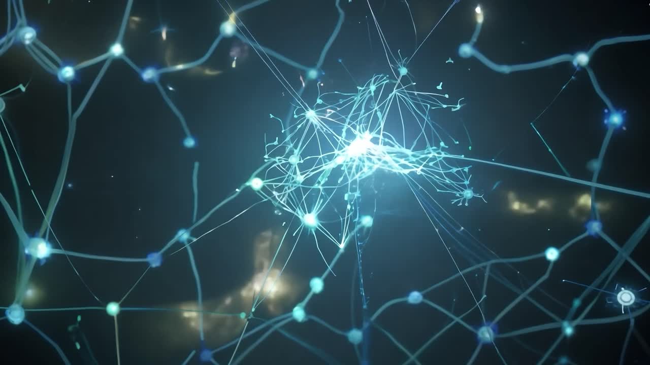 Network of neurons forming new connections illustrates the dynamic processes of the brain's communication and intelligence