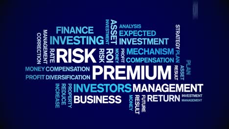 4k risk premium animated tag word cloud,text design animation seamless loop.