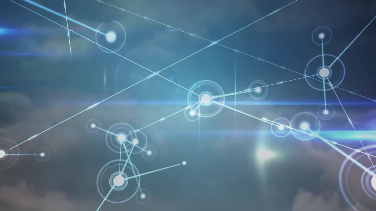 animación de la red de conexiones con iconos sobre nubes