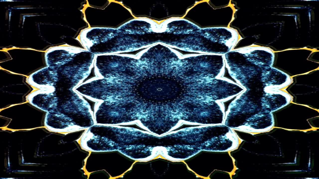 único colorido caleidoscopio fractal azul mármol patrón geométrico fondo de movimiento.