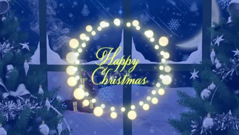 Animation-of-happy-christmas-text-over-christmas-decorations