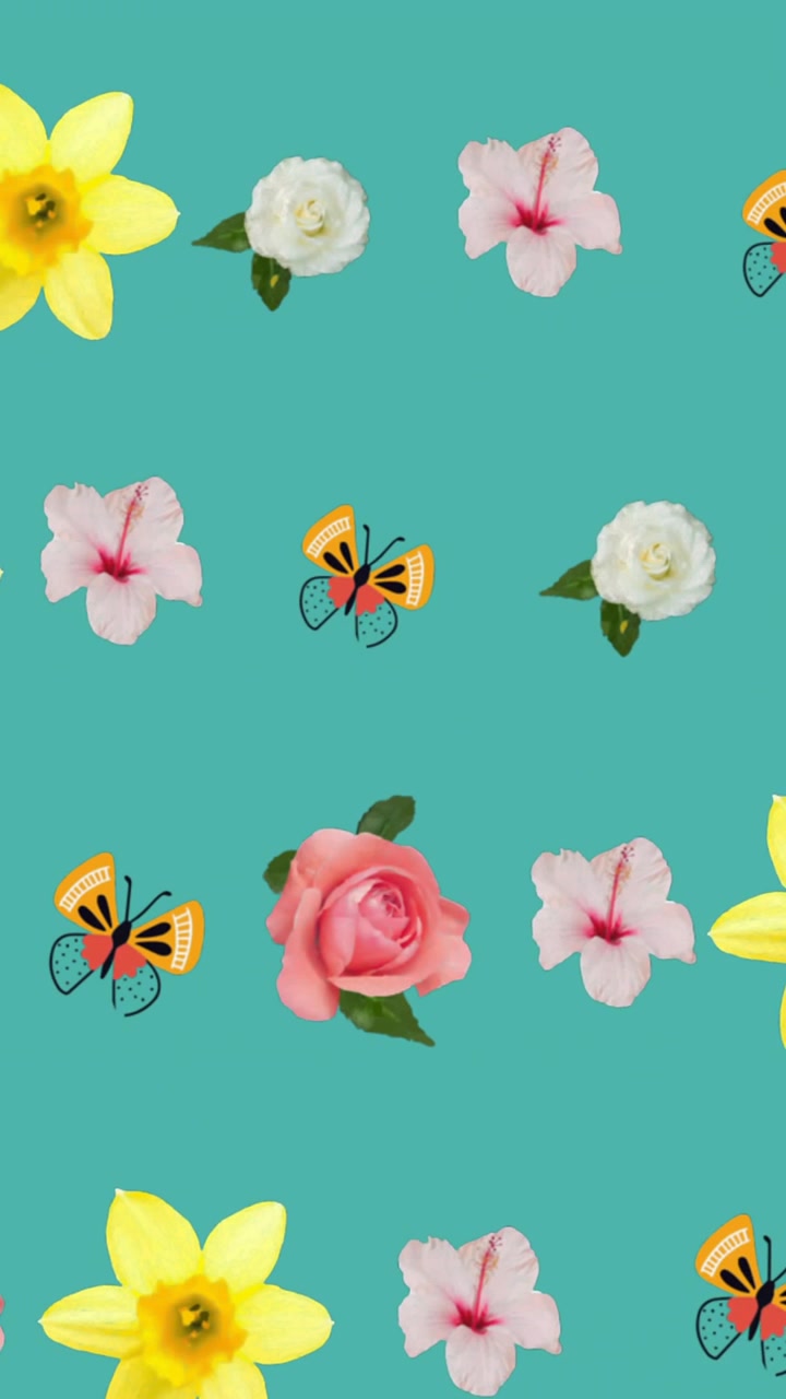 Animation of multiple flowers moving over green background