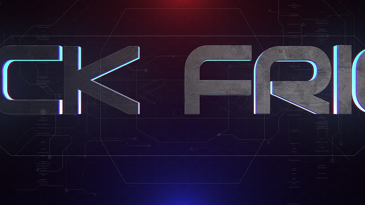 Animation intro text Black Friday and cyberpunk animation background with computer matrix and grid 1