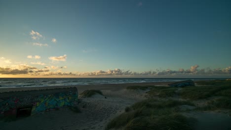 late afternoon sunset over the german bunkers at klitmoller denmark