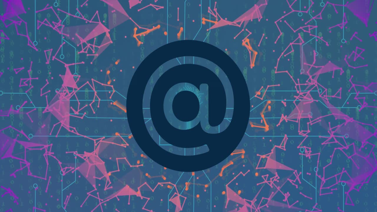 animación del icono de correo electrónico, las conexiones, los servidores informáticos y el procesamiento de datos