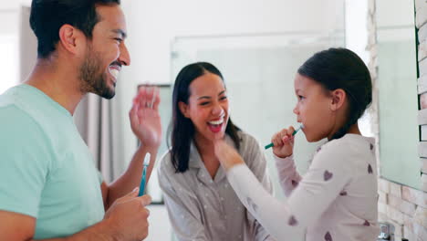 Happy,-parents-and-teaching-with-kid-for-brushing