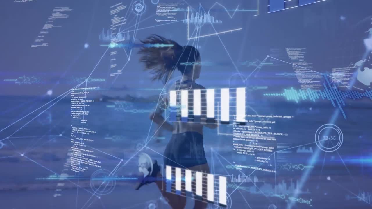 야외에서 달리거나 운동하는 여성에 대한 데이터 처리 애니메이션