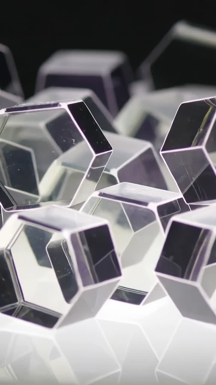 Abstract Rotating Transparent Hexagonal Prisms with Light Reflections