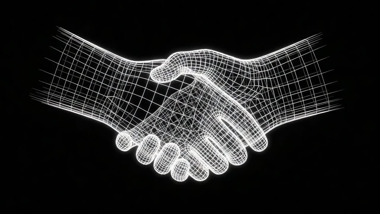 A Creative Representation of Unity and Collaboration Illustrated Through a Wireframe Handshake, Symbolizing Connection and Partnership in a Digital Era