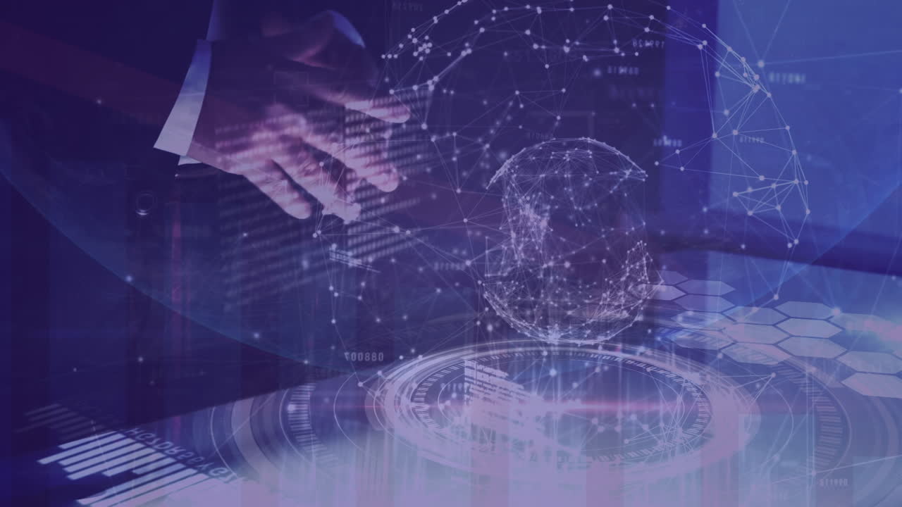 지구의 애니메이션과 데이터 처리 백인 사업가