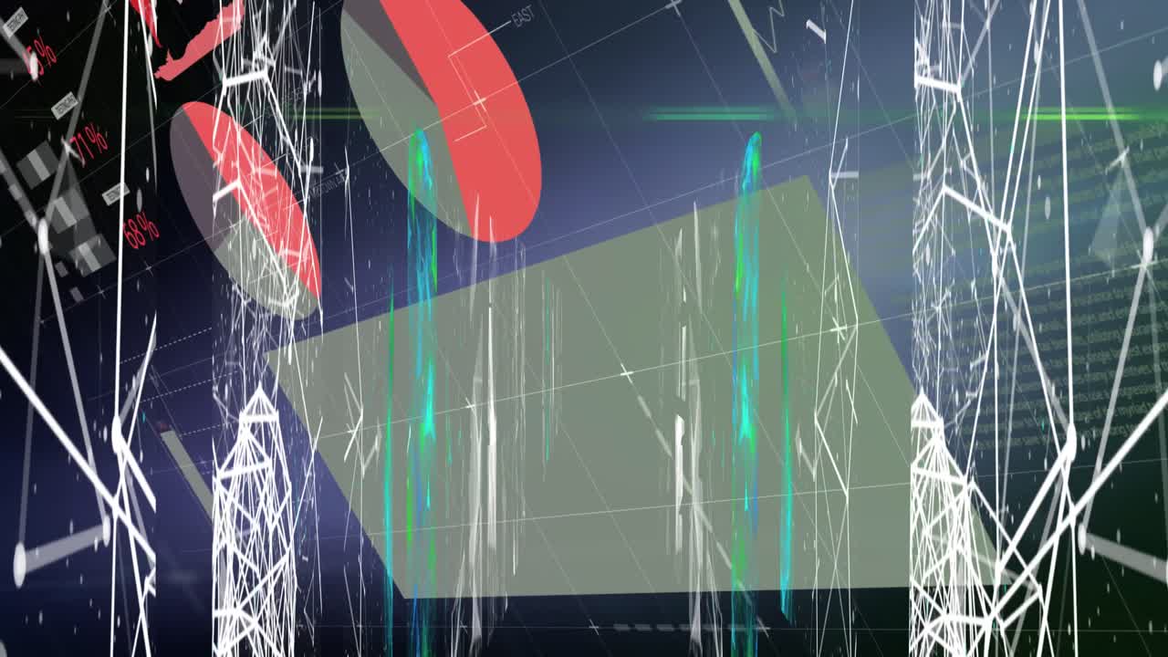 animación de gráficos financieros y luz en fondo marino con formas y conexiones