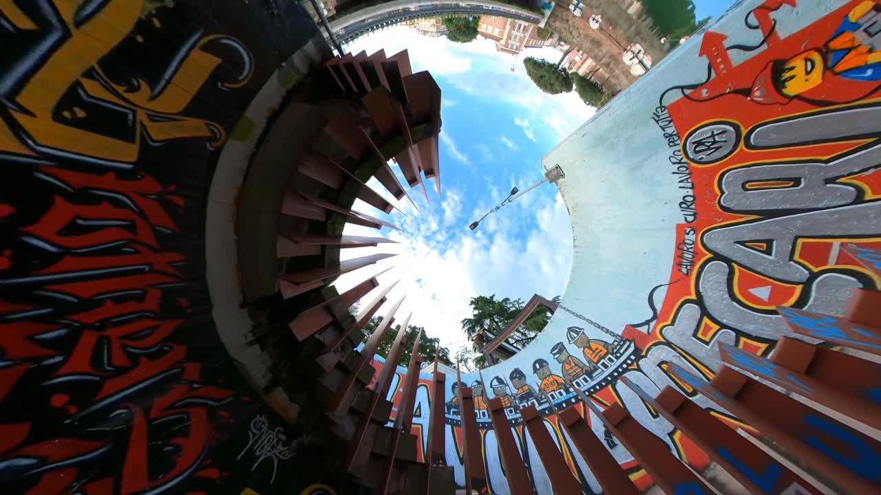 Urban Graffiti Art in a Cylindrical Structure with Sky View