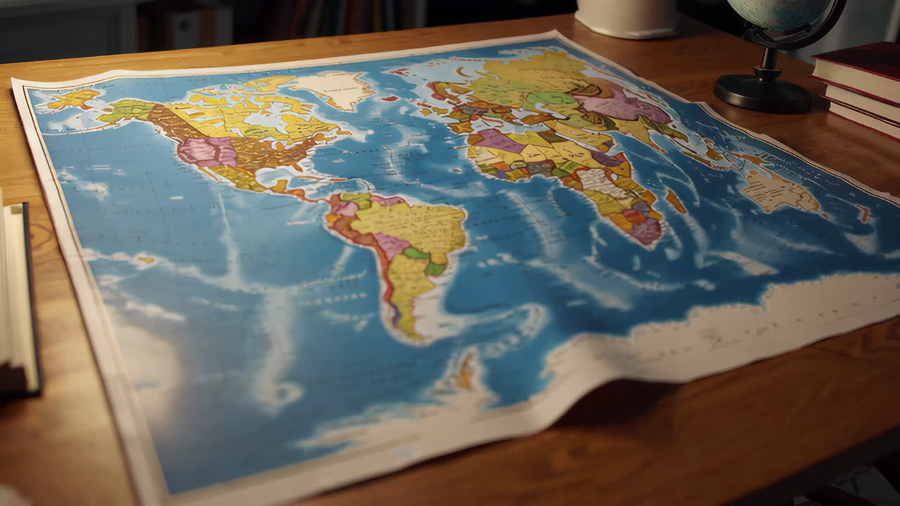 Vintage World Map on a Wooden Desk